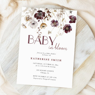 Burgundy Wildflowers Baby In Bloom Baby Shower Invitation
