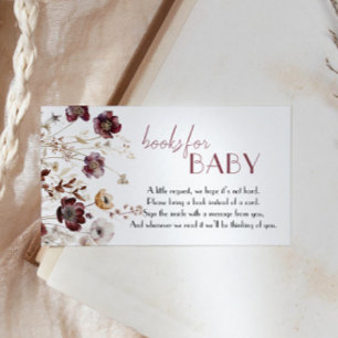 Burgundy Wildflowers Baby Shower Books for Baby Enclosure Card