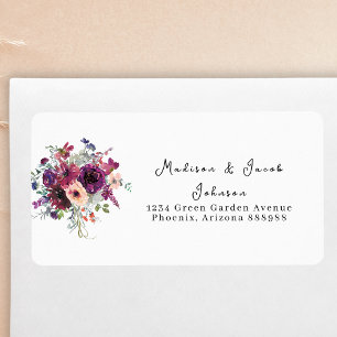 Burgundy Wildflowers Boho Wedding Return Address Label