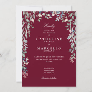 Burgundy Wildflowers Watercolor Floral Wedding Invitation