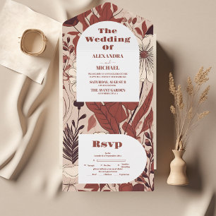 Burgundy Wildflowers Wedding All In One Invitation