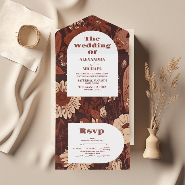  Burgundy Wildflowers Wedding All In One Invitation (Creator Uploaded)