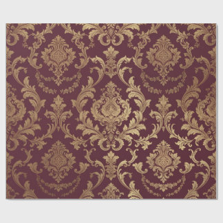 Burgundy Wine and Gold Baroque Damask Seamless Wra Wrapping Paper