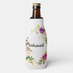 Burgundy Wine and Pink Watercolor Floral Bottle Cooler