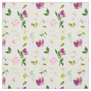 Burgundy Wine and Pink Watercolor Floral Fabric