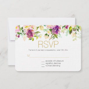 Burgundy Wine and Pink Watercolor Floral RSVP Card