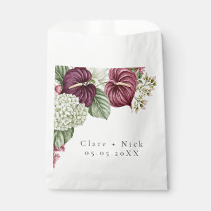 Burgundy Wine Anthurium and Hydrangea Wedding Favour Bags