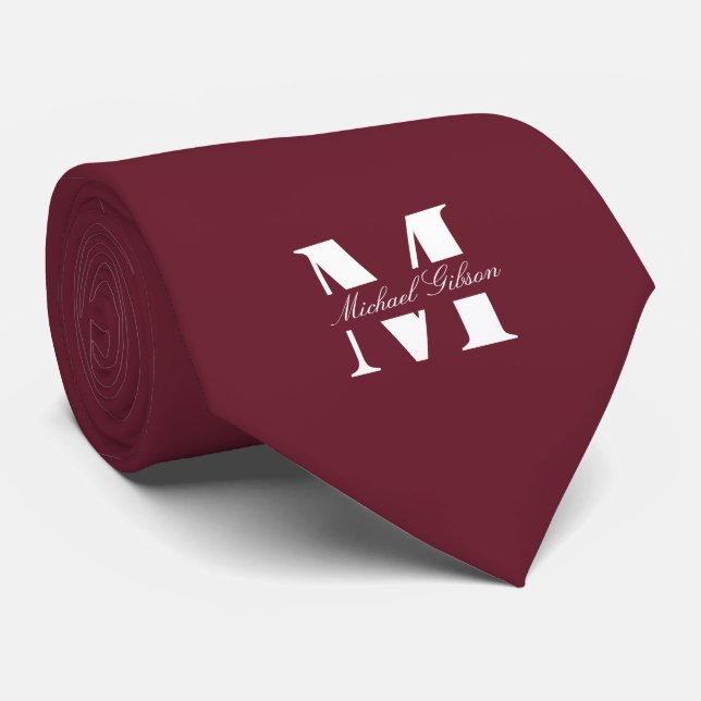 Burgundy Wine | Custom Monogram Wedding Groomsmen  Tie (Rolled)