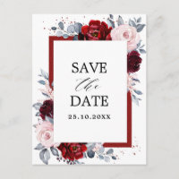 Burgundy Wine Dusty Blue Slate Save the Date