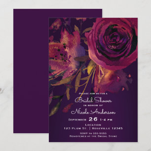 Burgundy Wine Floral Rose Purple Bridal Shower Invitation