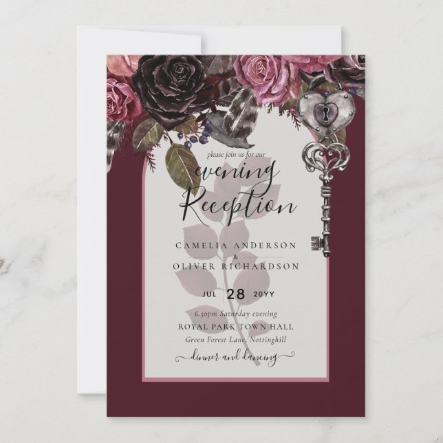 Burgundy Wine Floral Wedding Fall Winter INVITE (Front)