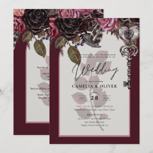 Burgundy Wine Floral Wedding Fall Winter INVITE
