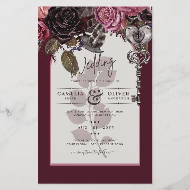 Burgundy Wine Floral Wedding Fall Winter INVITE Flyer (Front)