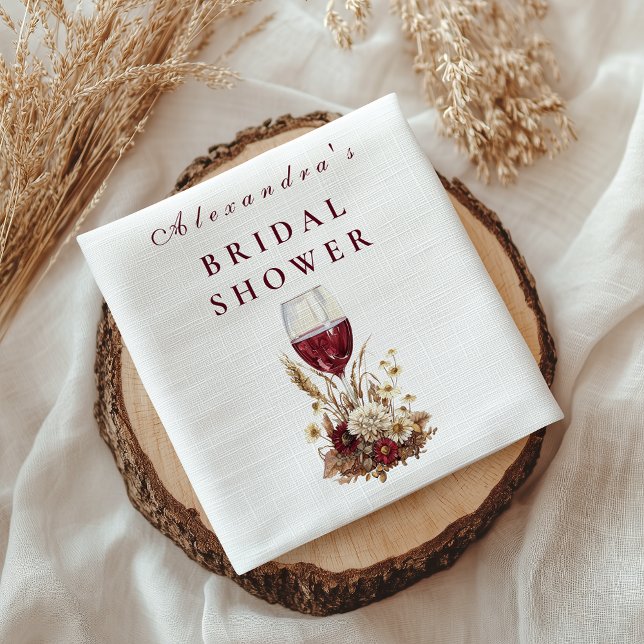 Burgundy Wine Glass Floral Bridal Shower Napkin (Creator Uploaded)