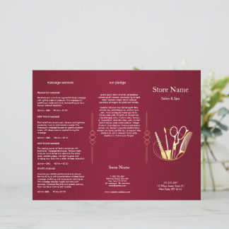 Burgundy Wine & Gold Beauty Salon Trifold Bruchure
