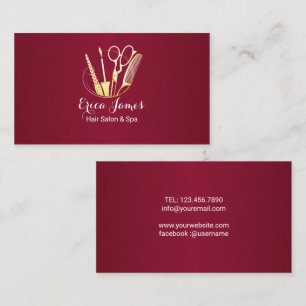Burgundy Wine & Golden Beauty Salon Business Card