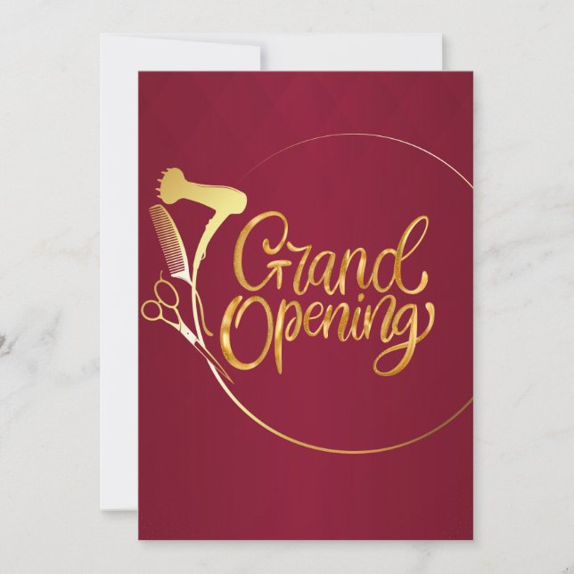 Burgundy Wine & Golden Beauty Salon Grand Opening  Invitation (Front)