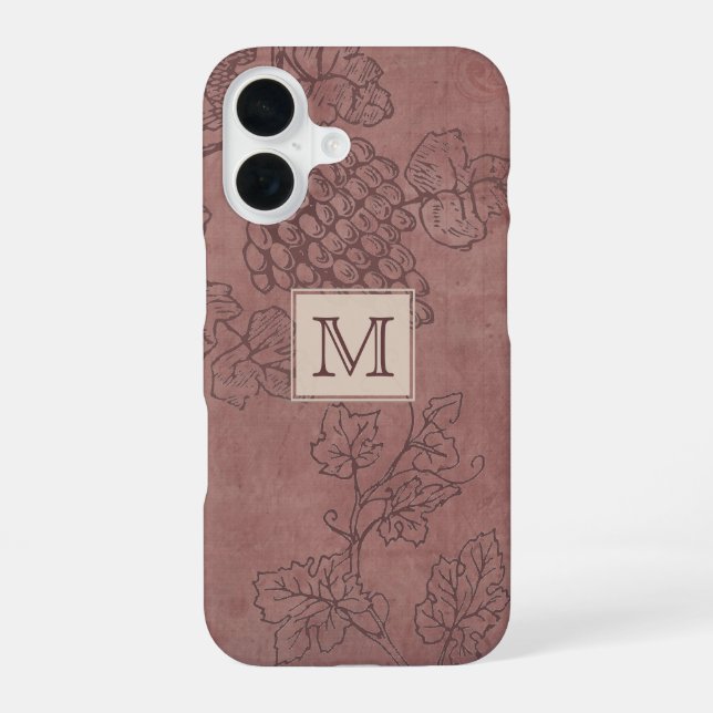 Burgundy Wine Grapevine Monogram iPhone 16 Case (Back)