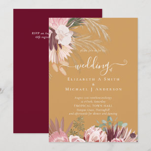 Burgundy Wine Pampas Grass Tropical Wedding