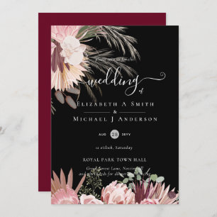 Burgundy Wine Pampas Grass Tropical Wedding Invitation