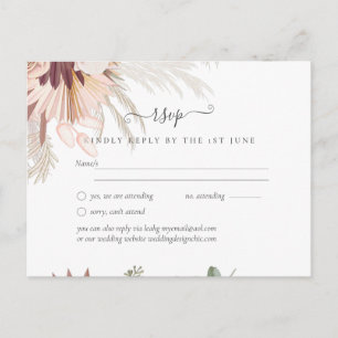 Burgundy Wine Pampas Grass Tropical Wedding Postcard