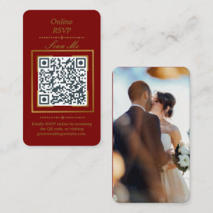Burgundy Wine   Photo Online RSVP QR Code Wedding  Enclosure Card