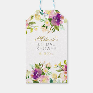 Burgundy Wine Pink Watercolor Floral Bridal Shower Gift Tags