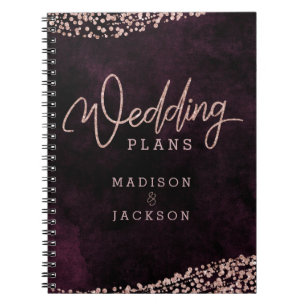 Burgundy Wine Rose Gold Confetti Wedding Planner Spiral Notebook