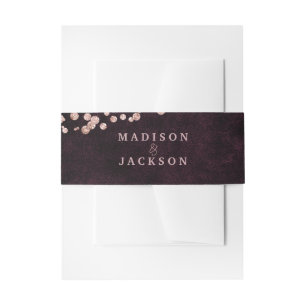 Burgundy Wine & Rose Gold Glam Wedding Monogram Invitation Belly Band