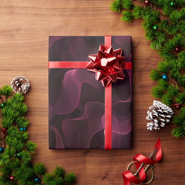 Burgundy Wine Smoke Flow Black Abstract Pattern Wrapping Paper (Holiday Gift)