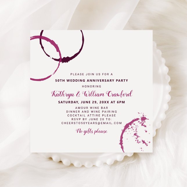 Burgundy Wine Stains 50th Wedding Anniversary Invitation (Creator Uploaded)