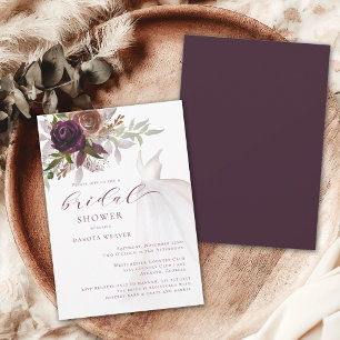 Burgundy Wine Wedding Dress Bridal Shower Invitation