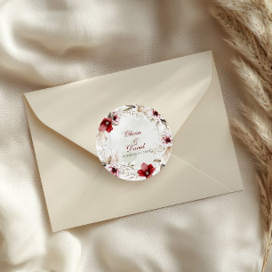 Burgundy Winter Elegance Wedding Classic Round Sticker