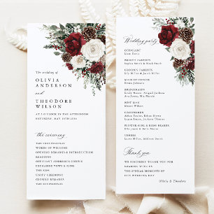 Burgundy Winter Floral Wedding Ceremony Program Programme