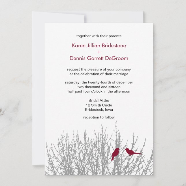 Burgundy Winter Weddings Customisable Invitation (Front)
