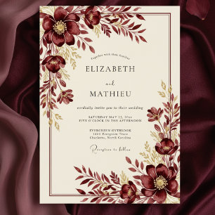 Burgundy Wintry Floral Wedding Invitation