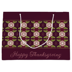 Burgundy With Floral Pattern Large Gift Bag