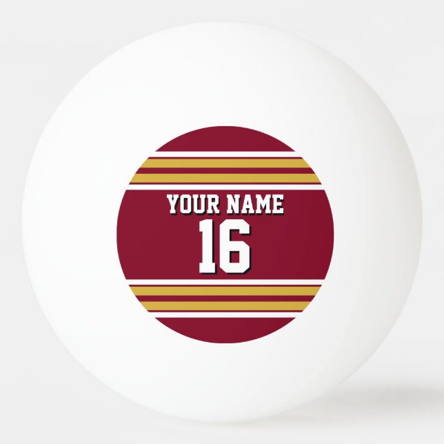 Burgundy with Gold White Stripes Team Jersey Ping Pong Ball (Front)