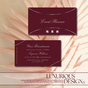 Burgundy with Silver Decor and Diamonds Luxurious Business Card