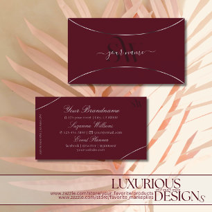 Burgundy with Silver Decor and Monogram Elegant Business Card