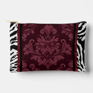 Burgundy with zebra faux sparkles accessory pouch