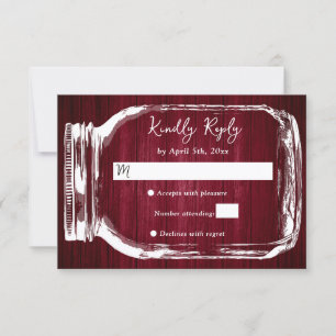 Burgundy Wood Rustic Mason Jar Fall Wedding RSVP Card