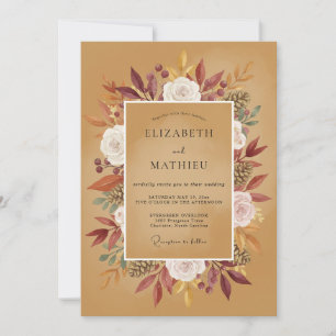 Burgundy Woodland Bloom Wedding Invitation