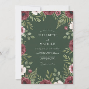 Burgundy Woodland Floral Wedding Invitation