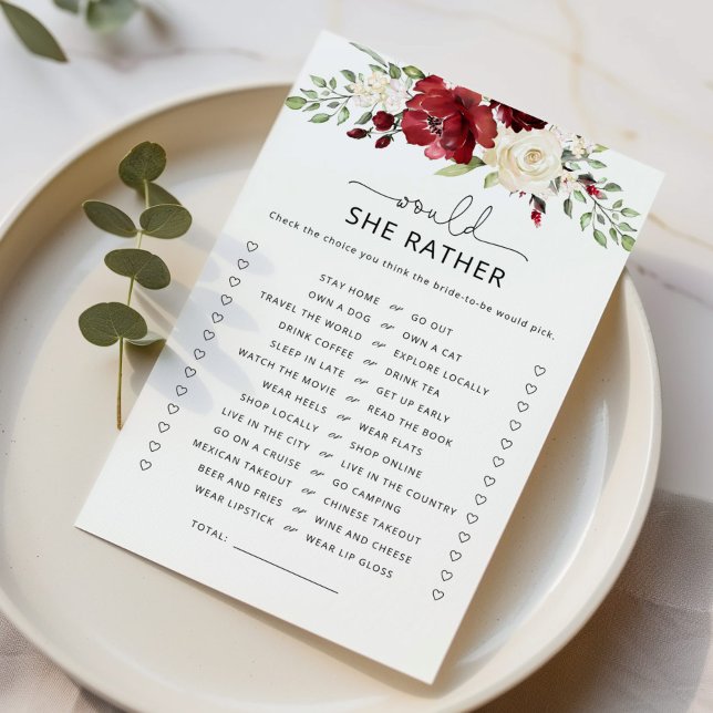 Burgundy Would she rather bridal shower game (Creator Uploaded)