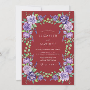 Burgundy Wreath Bloom Wedding Invitation