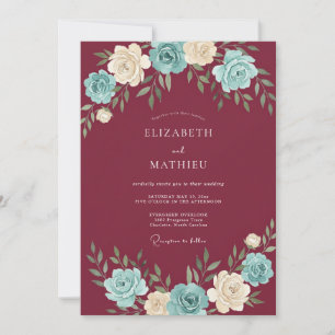 Burgundy Wreath Floral Wedding Invitation