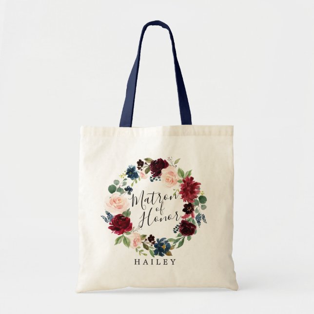 Burgundy Wreath | Matron of Honor Tote Bag (Front)