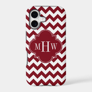 Burgundy Wt Chevron Burgundy Quatrefoil 3 Monogram