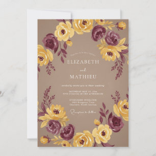 Burgundy Yellow Autumn Floral Wedding Invitation